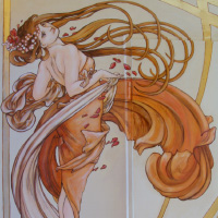 Malowidło ścienne nawiązujące do twórczości Alfonsa Muchy, wnętrze prywatne (2008)