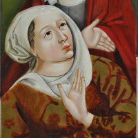Ukrzyżowanie, fragment przedstawiający Marię Magdalenę i niewiastę, warsztat wrocławski, 50x29cm